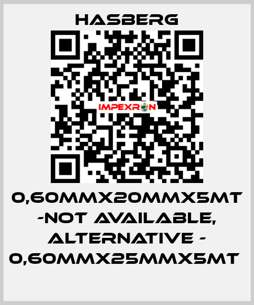 0,60MMX20MMX5MT -not available, alternative - 0,60MMX25MMX5MT  Hasberg