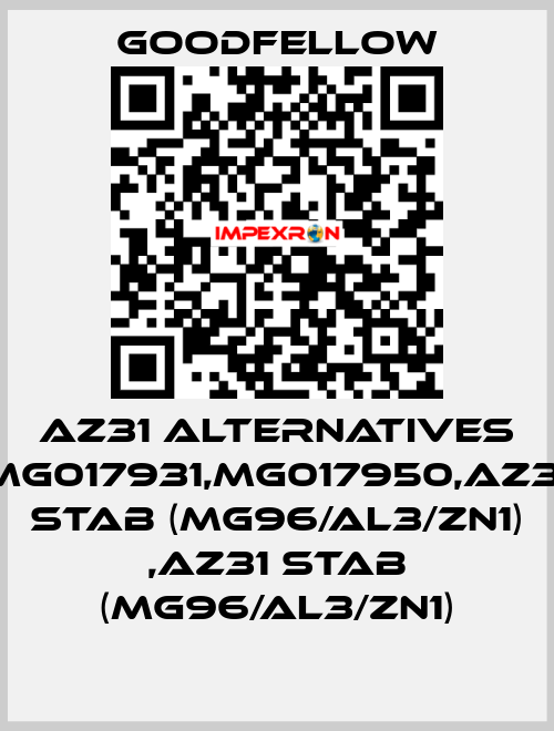 AZ31 alternatives MG017931,MG017950,AZ31 Stab (Mg96/Al3/Zn1) ,AZ31 Stab (Mg96/Al3/Zn1) Goodfellow