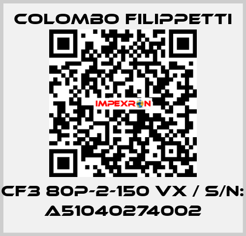 CF3 80P-2-150 VX / S/N: A51040274002 Colombo Filippetti