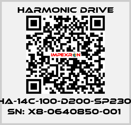 FHA-14C-100-D200-SP230V SN: X8-0640850-001  Harmonic Drive
