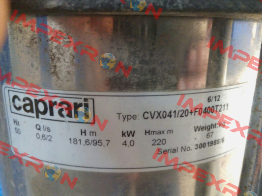 CVX041/20+F0400T211 obsolete, replacement CVX051/20+E0300T212-V  CAPRARI