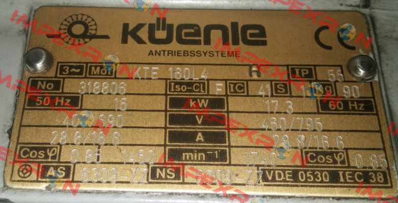 motor KTE 160L4      SERI NO :318806 Küenle