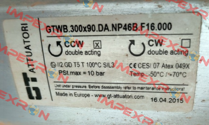 GTWB.300x90.DA.NP46B.F16.000 GT Attuatori