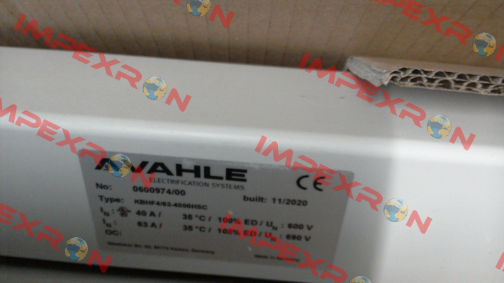 PN: 0600974/00, Type: KBHF4/63-4000HSC Vahle