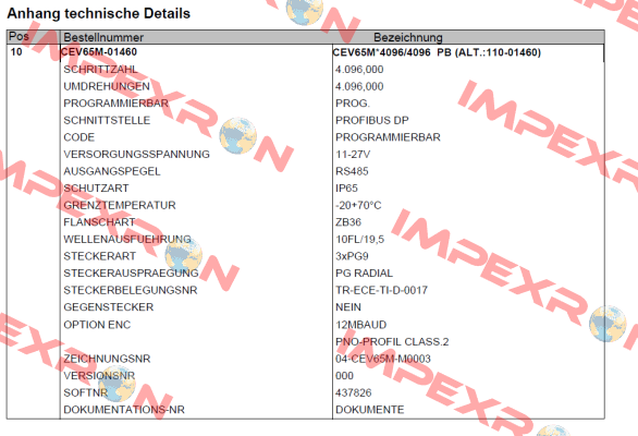 P/N: CEV65M-01460, Type: CEV65M*4096/4096 TR Electronic