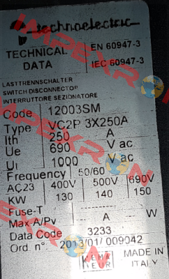 12003SM (VC2P 3X250A) Technoelectric